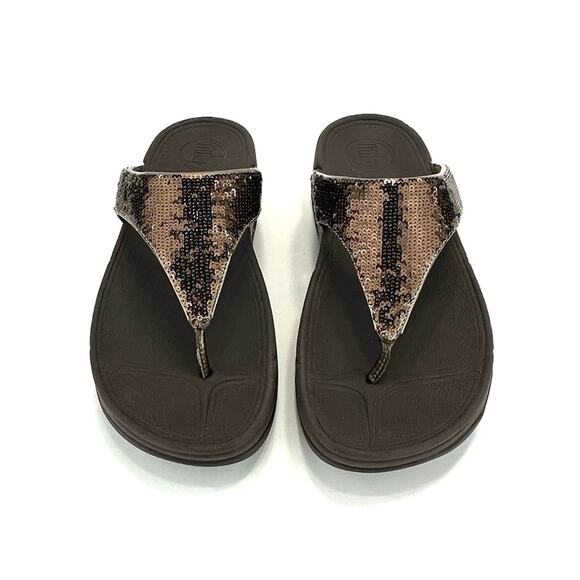 Fitflop Lulu Thong-Toe Sandal/Flip Flop Sz 8 Brown Sequin Arch Support Cushioned - Picture 13 of 13